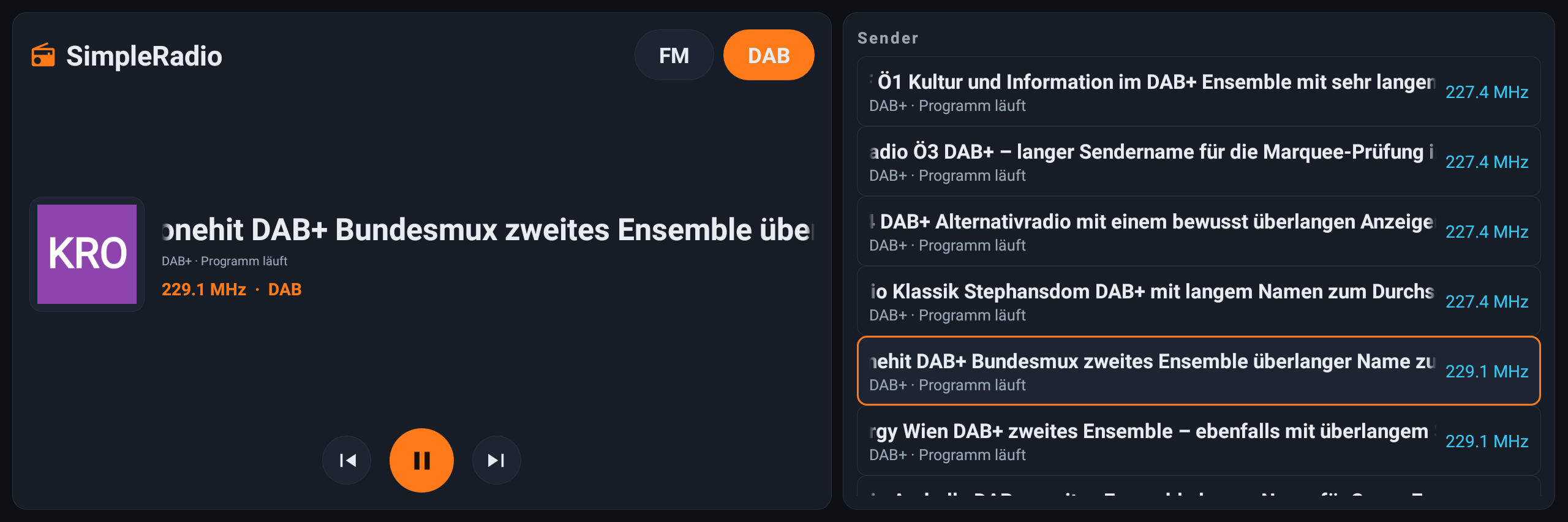 SimpleRadio – DAB+ Senderwechsel