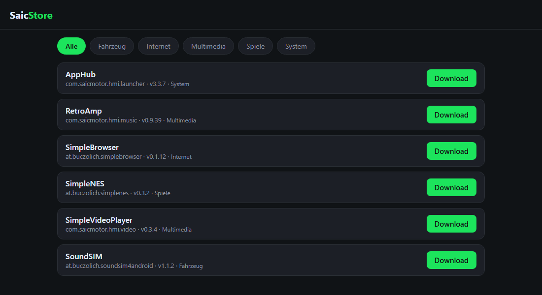 SaicStore – App-Liste