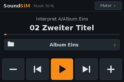 Display: Musik mit Interpret, Titel und fünf großen Tasten